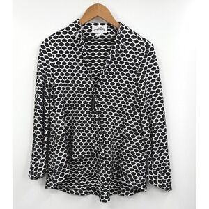 Joseph Ribkoff‎ Sweater Black White Geometric Mesh Long Sleeve Cardigan